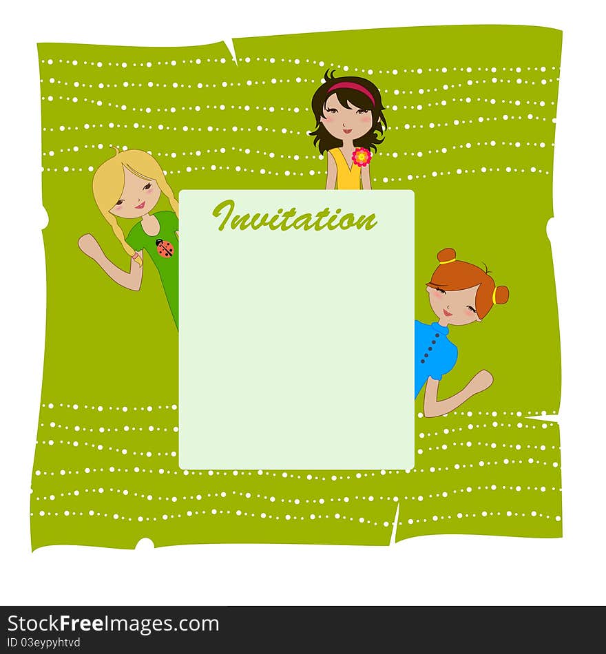 Vector Illustration of cool invitation frame with funky Young girls