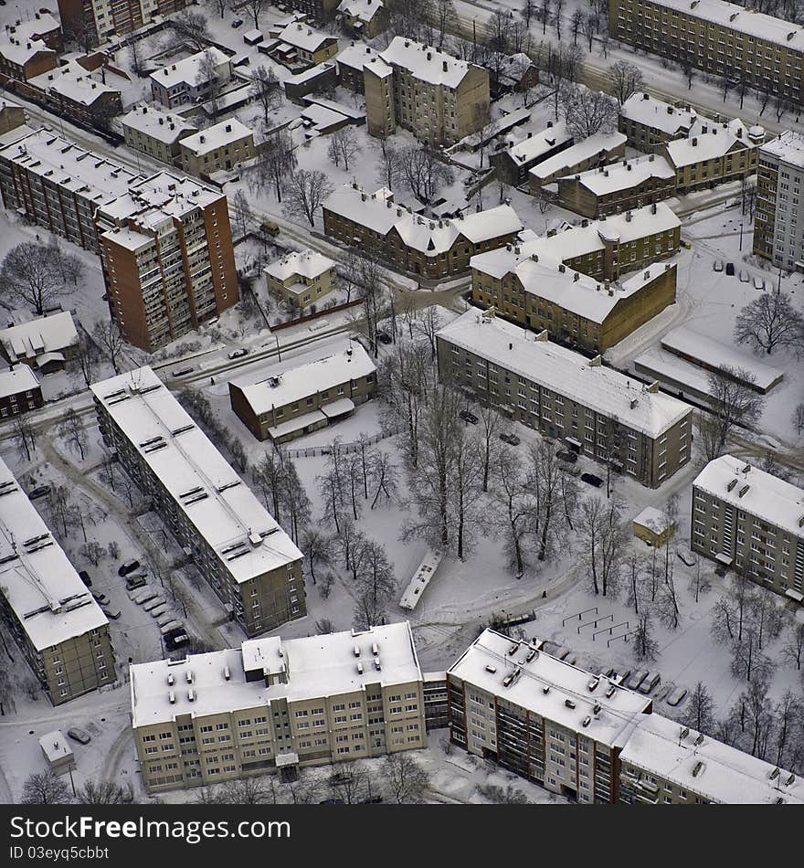 Aerial View Over Riga Suburb