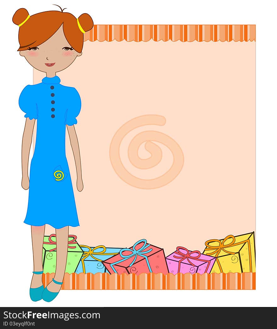 Vector Illustration of cool invitation frame with funky Young girl