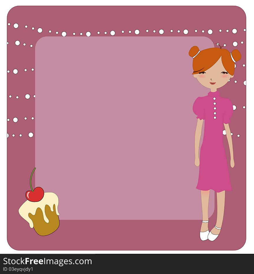 Vector Illustration of cool invitation frame with funky Young girl