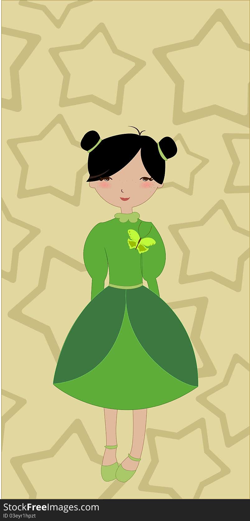 Vector Illustration of beautiful little girl on the stars background