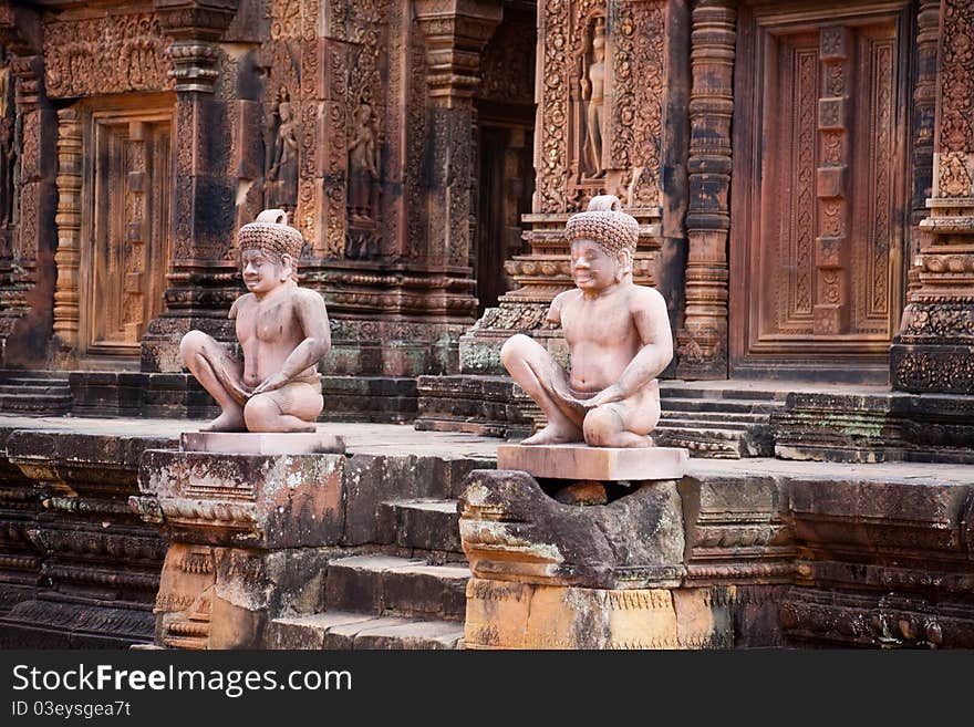 Ancient statues in Banteay Srei temple, Angkor, Cambodia