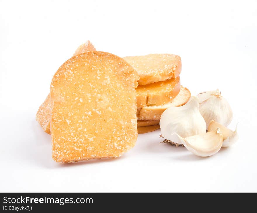 Garlic bread on white background