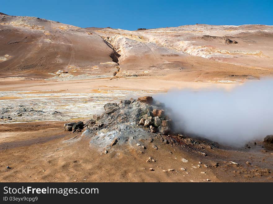 Steam at high pressure of the sulphurous Námafjall in Iceland. Steam at high pressure of the sulphurous Námafjall in Iceland