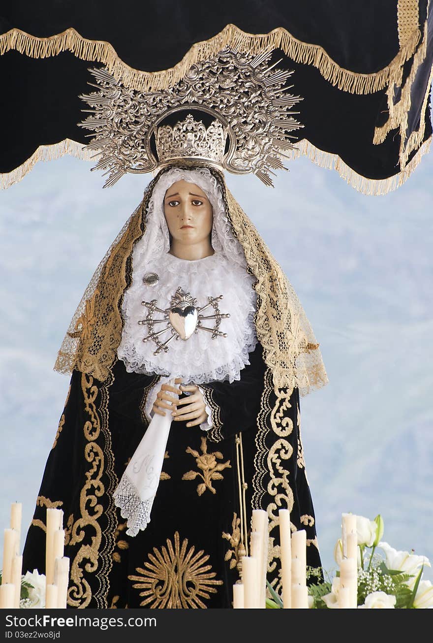 Virgin Mary Statue on a float in Turre near Mojacar, Almeria, Andalusia, Spain