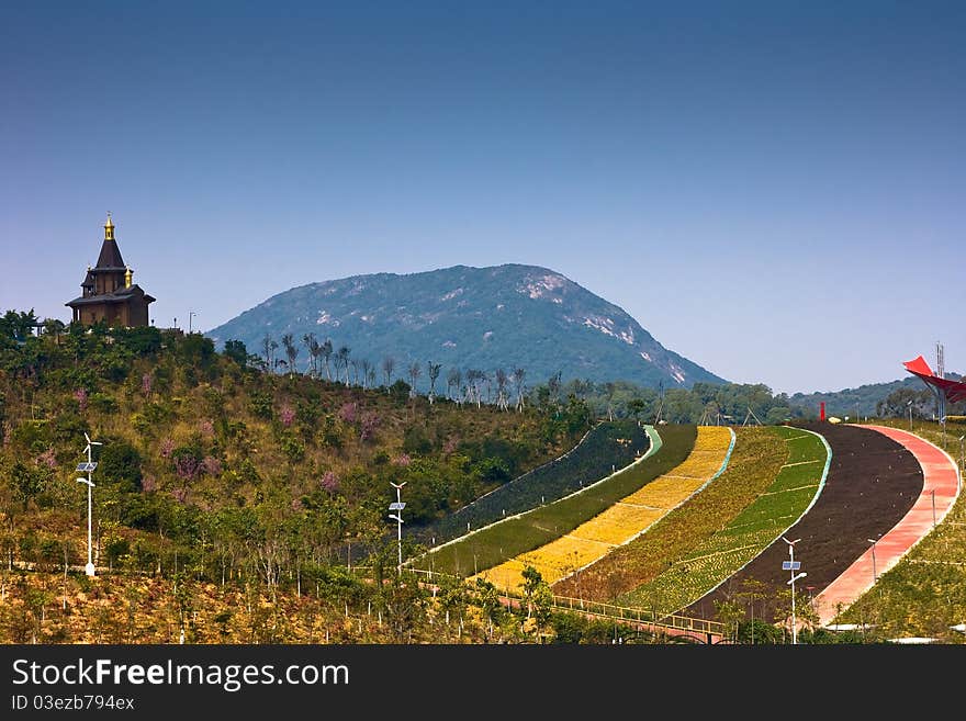 Villages in the flower fields and churches. Villages in the flower fields and churches