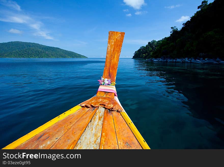 Head long tail fisherman boat in Andaman sea , South of Thailand.