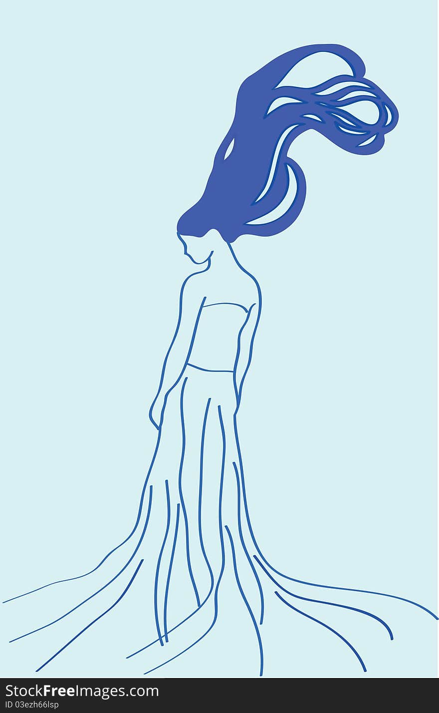 The abstract girl on a dark blue background