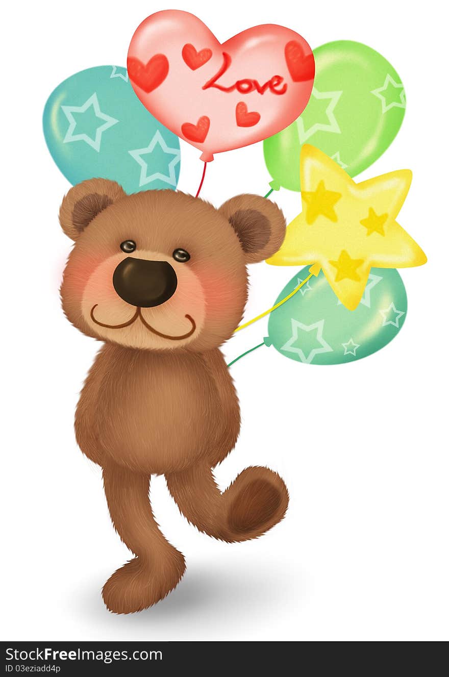 Cute bear happliy with balloons