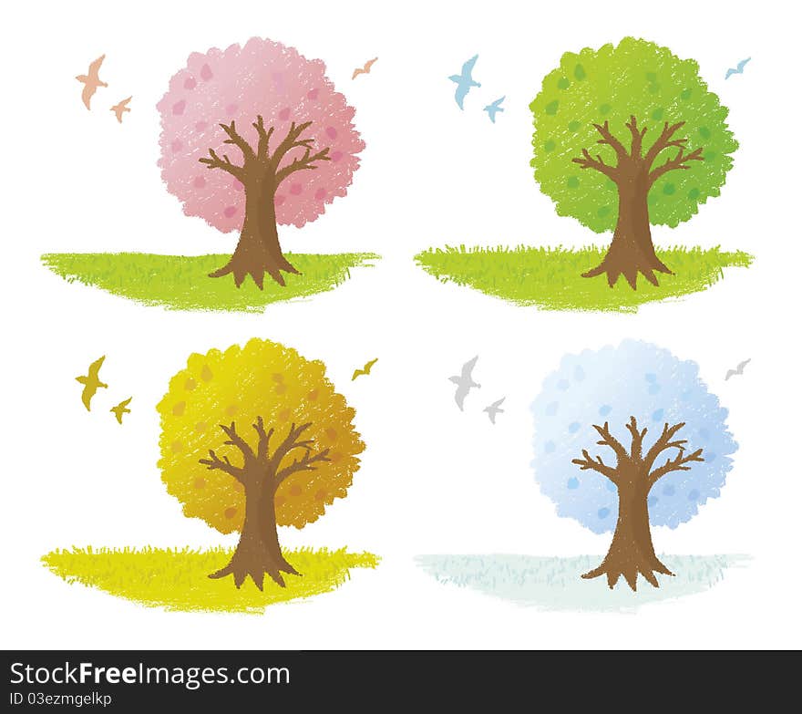 Four trees which I wrote with a crayon. Four trees which I wrote with a crayon