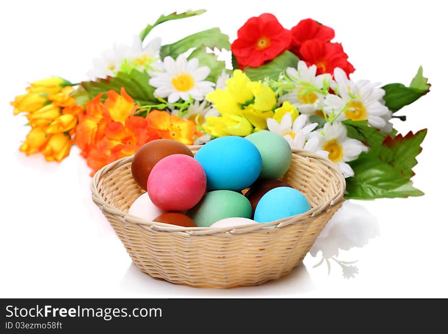 Easter Eggs In A Wicker Basket