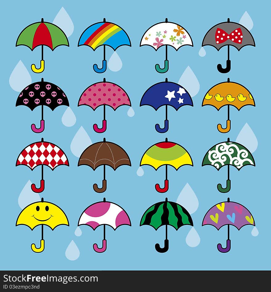 A lot of various umbrellas. A lot of various umbrellas