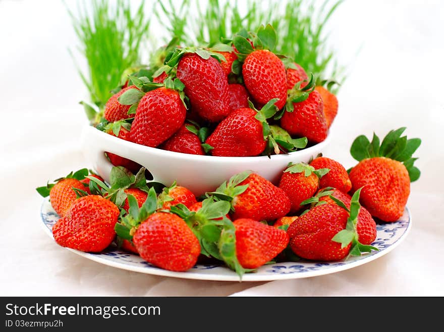 Fresh strawberries on a white background