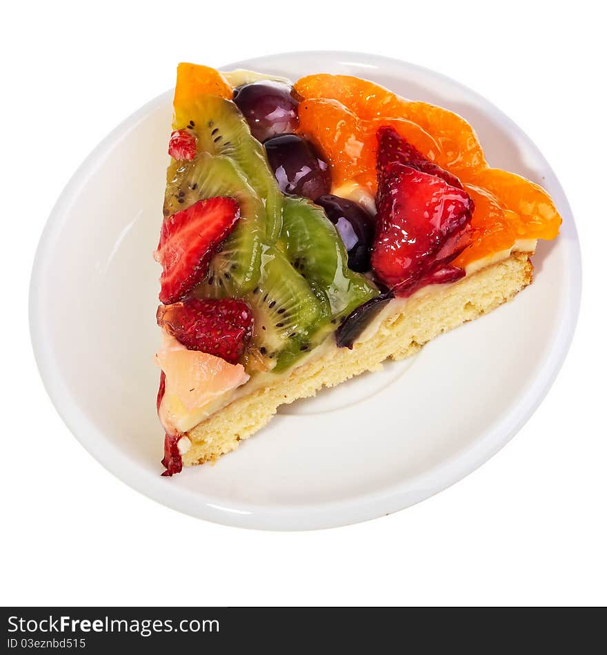 Fruit pie segment on saucer over white background. Fruit pie segment on saucer over white background.