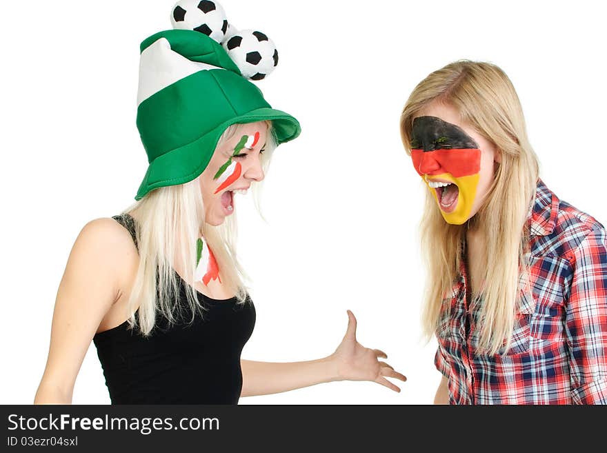 Two sports fans with painted faces