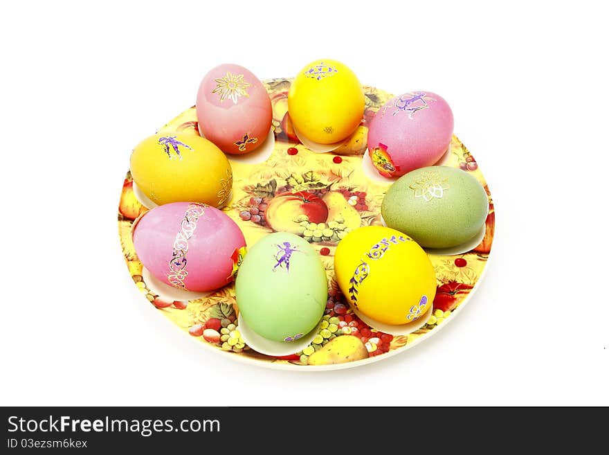 Easter eggs on a plate