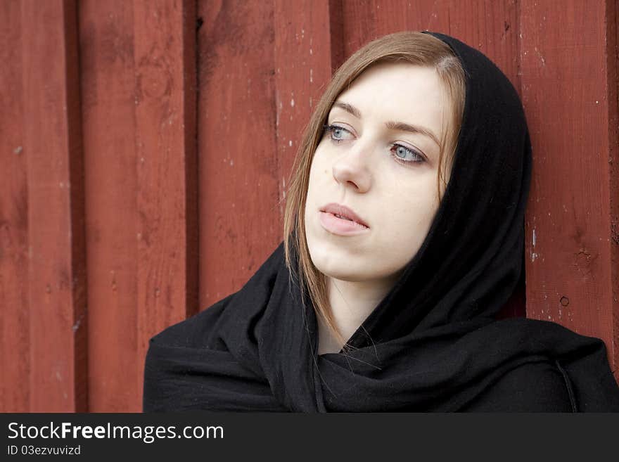 Portrait of young beautiful girl with black shawl. Portrait of young beautiful girl with black shawl