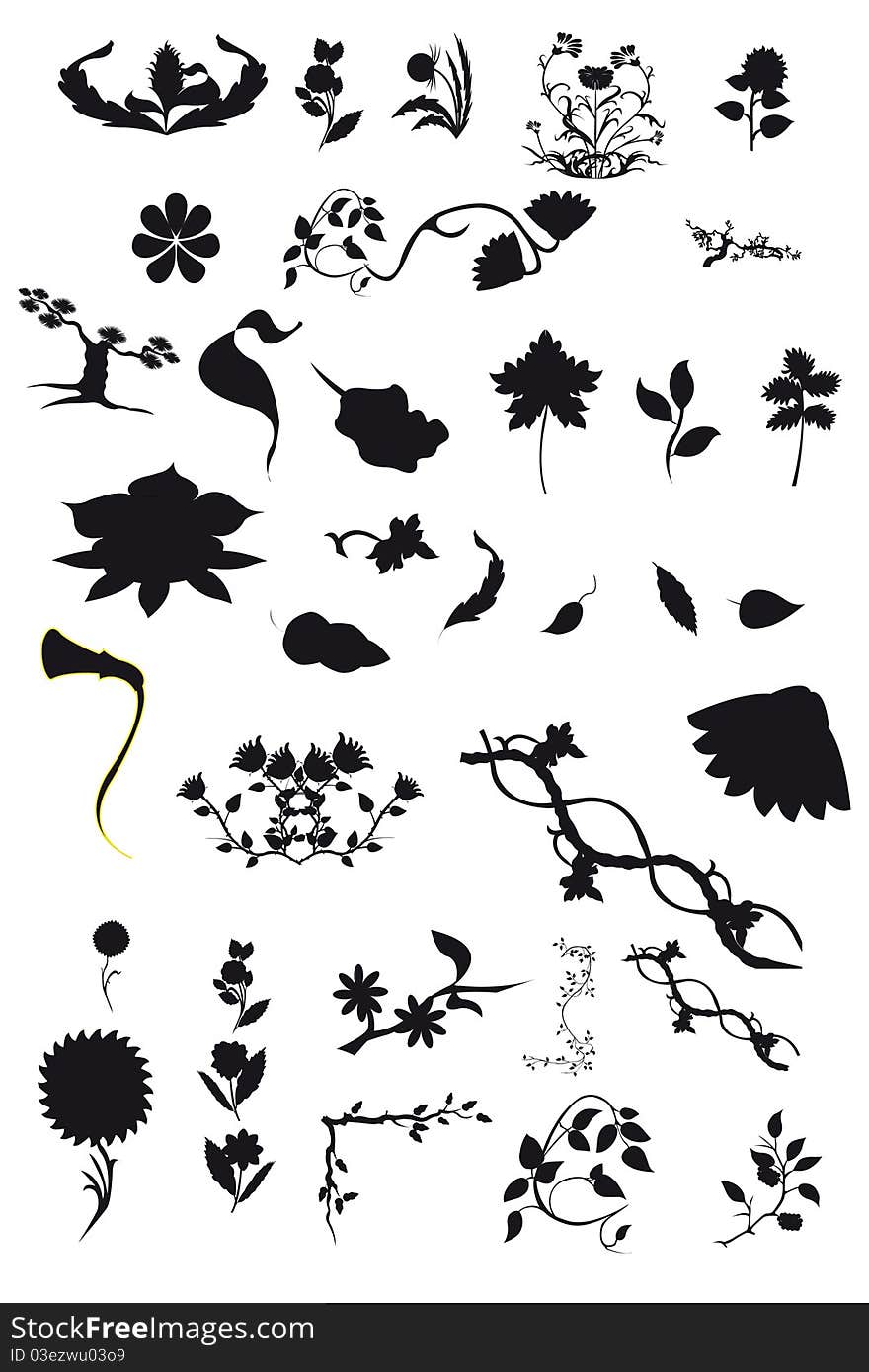 Contours of different elements of floral patterns. Contours of different elements of floral patterns