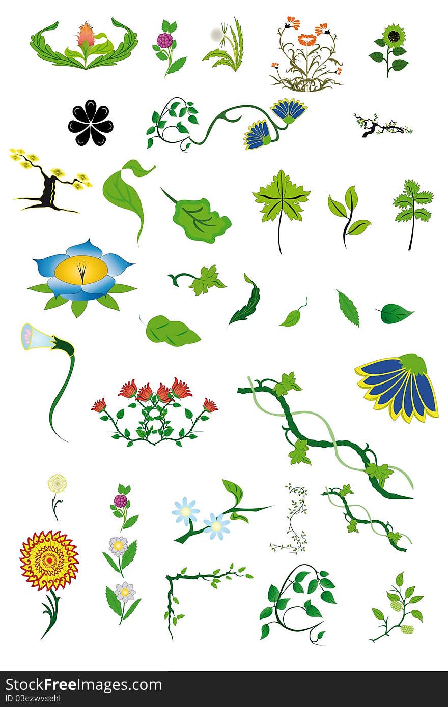 Elements of floral patterns under the white background