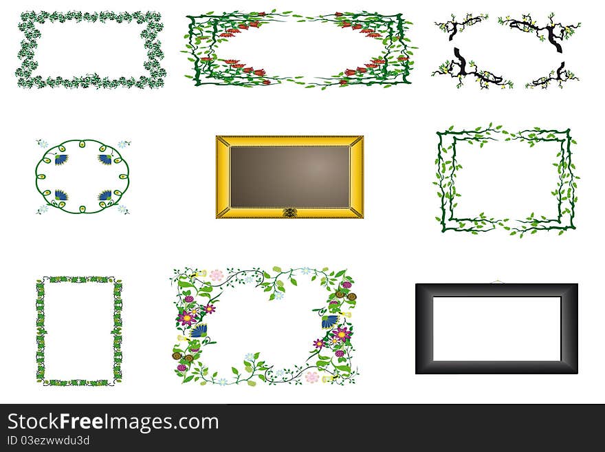 Illustration of different frames under the white background