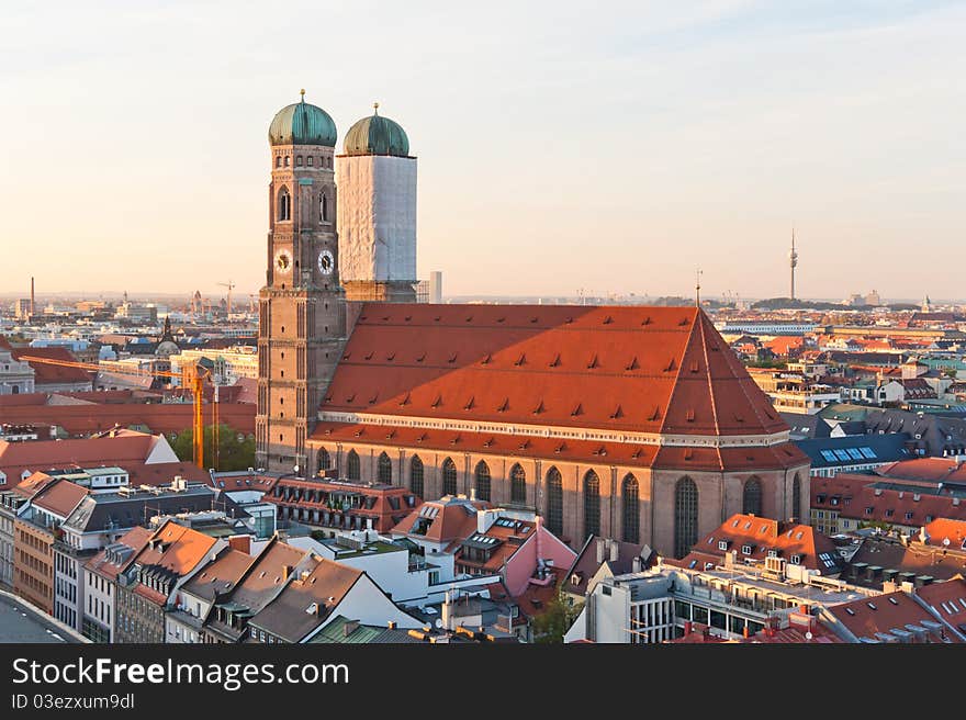 View at the famous Frauenkirche church in Munich, Germany