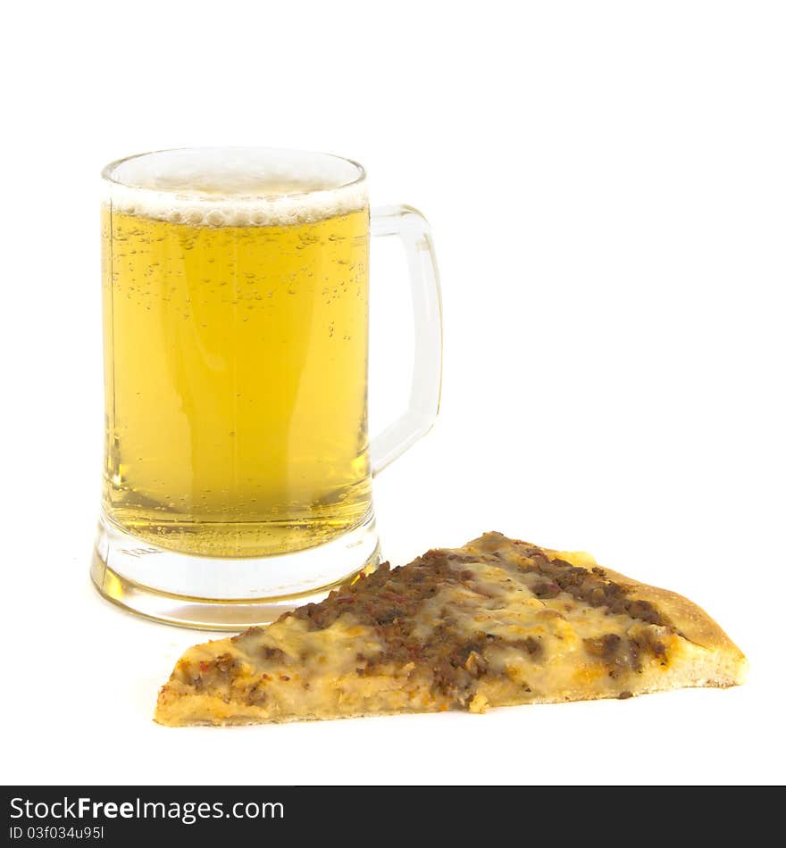 Mug of beer with pizza. Mug of beer with pizza