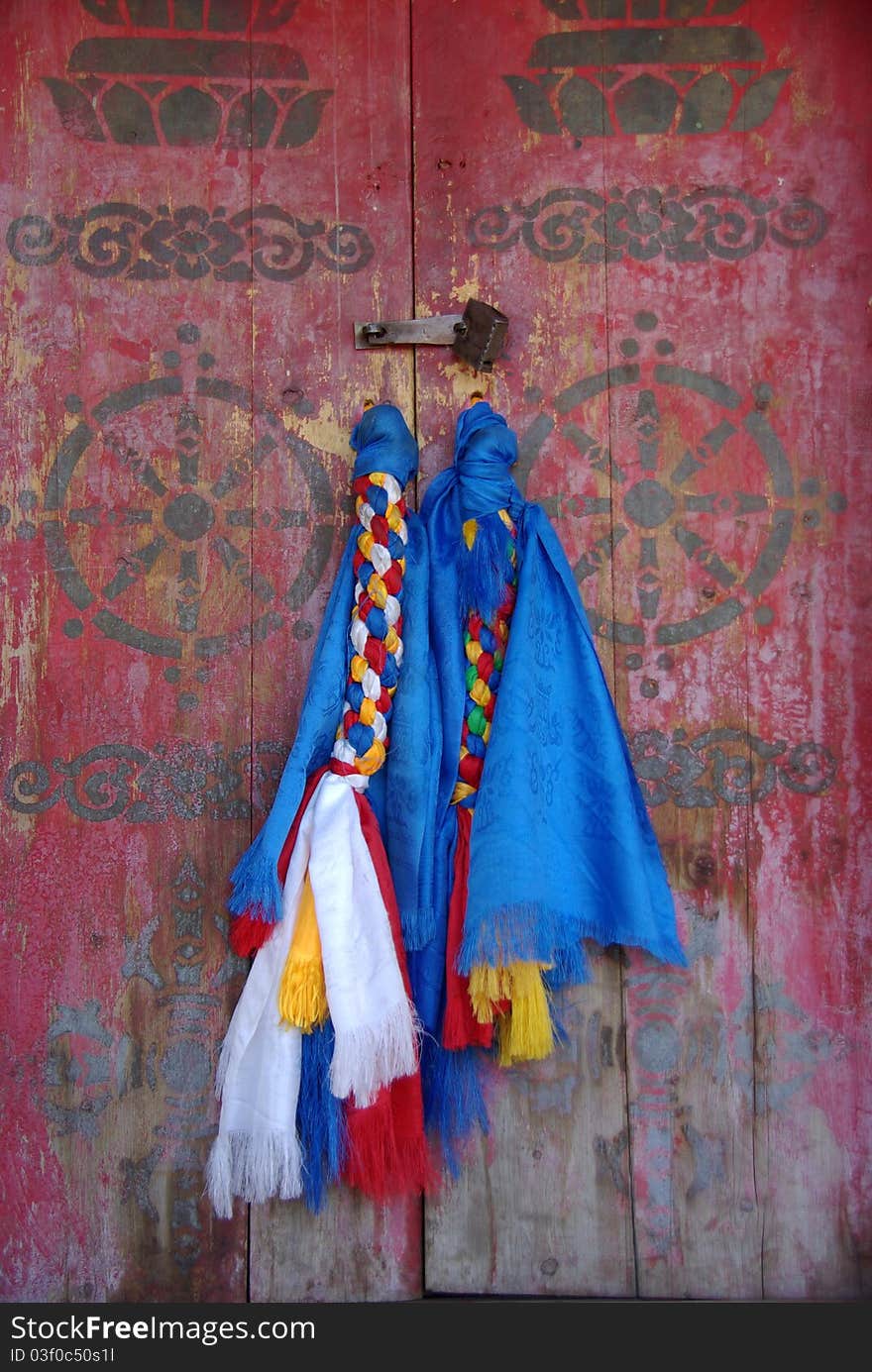 Door handles in a monastery of Mongolia, in Asia. Door handles in a monastery of Mongolia, in Asia