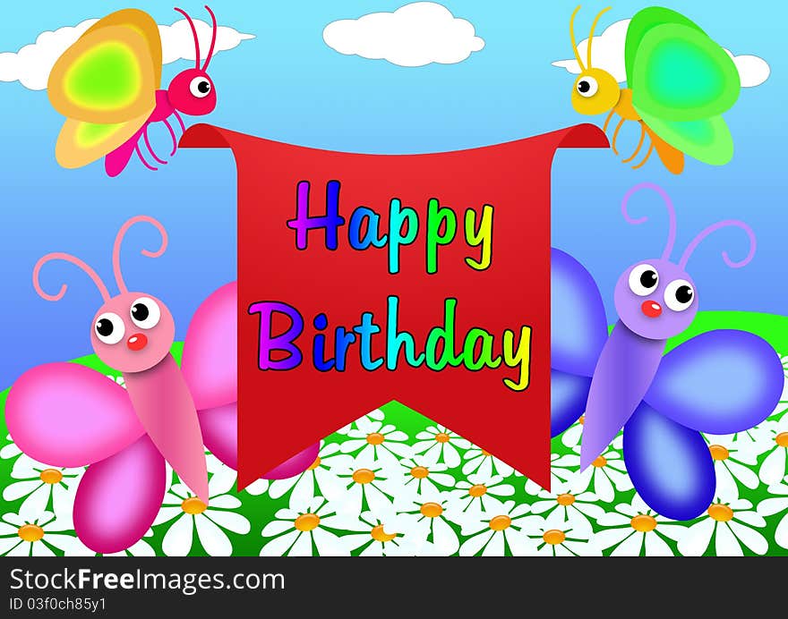 Happy birthday greeting card to draw in cartoon style