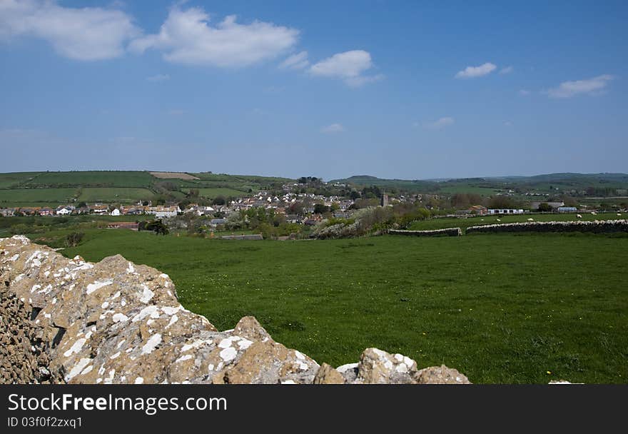 Burton Bradstcok from the coastal footpath. Burton Bradstcok from the coastal footpath