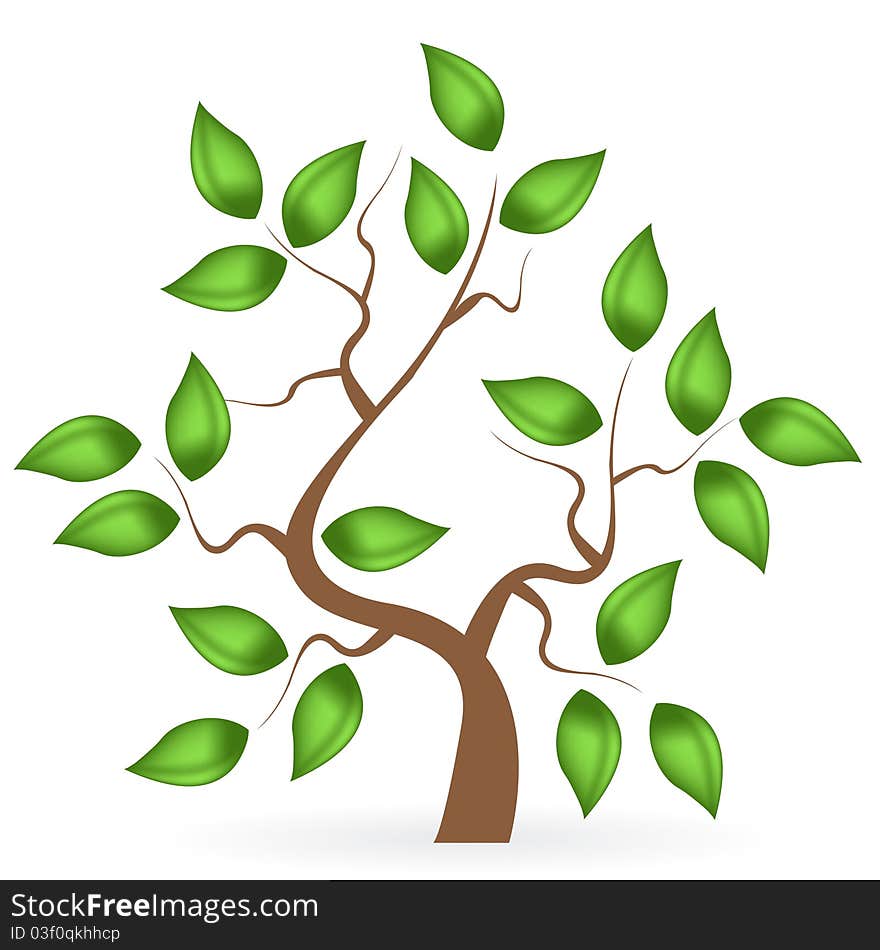 Illustration, single green tree on white background