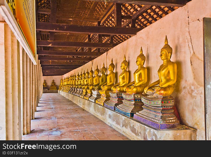 Row of Buddha image at Wat Buddhai Sawan in Ayutthaya , Thailand. Row of Buddha image at Wat Buddhai Sawan in Ayutthaya , Thailand