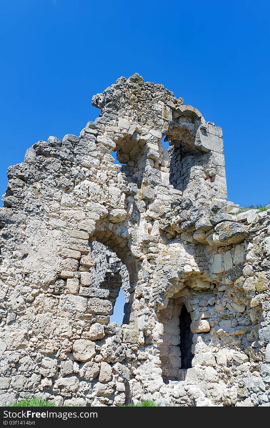 The ruins of a medieval fortress on the hill Mangup in Crimea