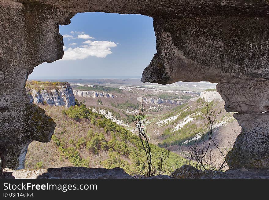 The ruins of a medieval fortress on the hill Mangup in Crimea