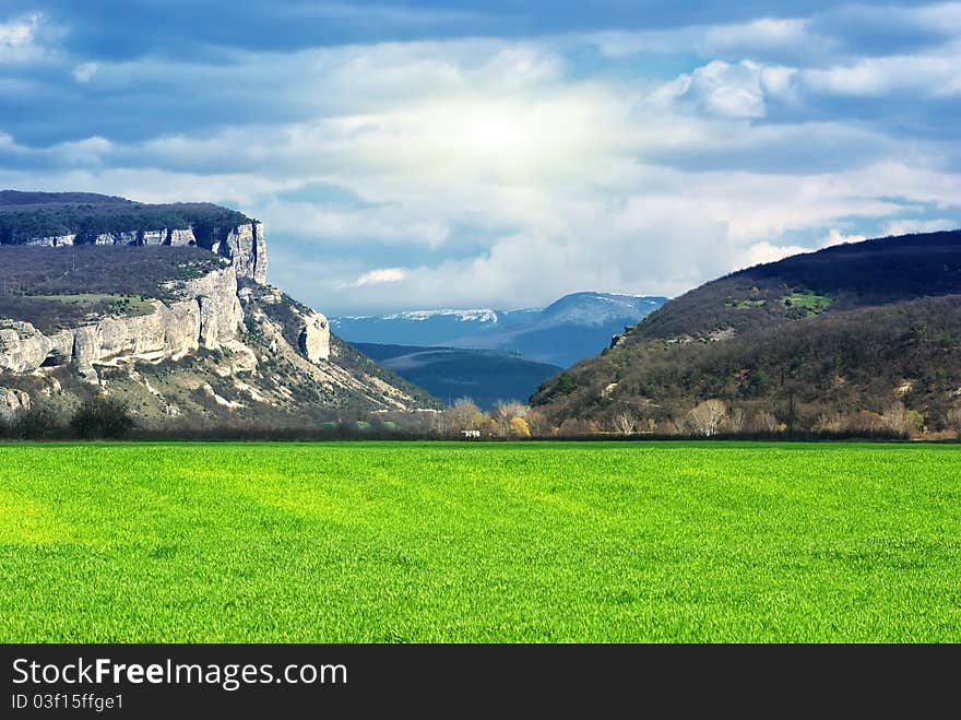 Green meadow in mountain