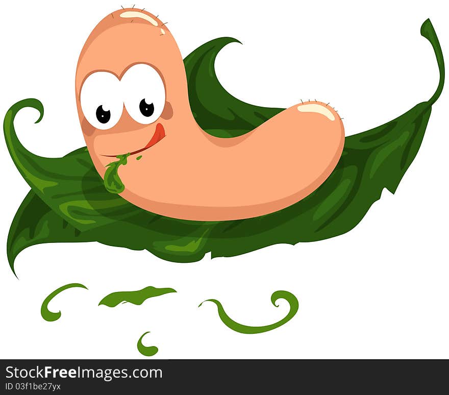 Illustration of isolated a worm on a leaf