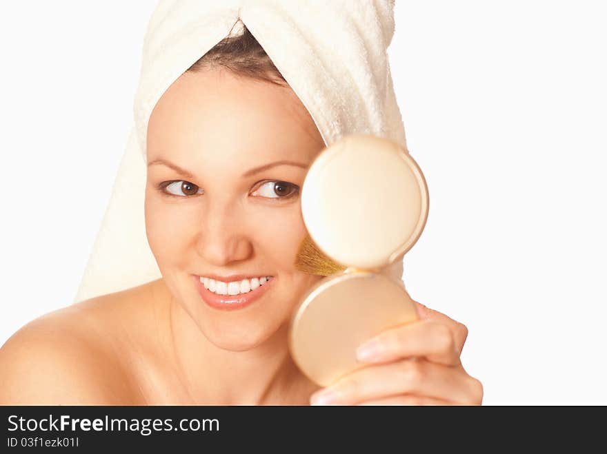 Young woman standing on a white background. Young woman standing on a white background