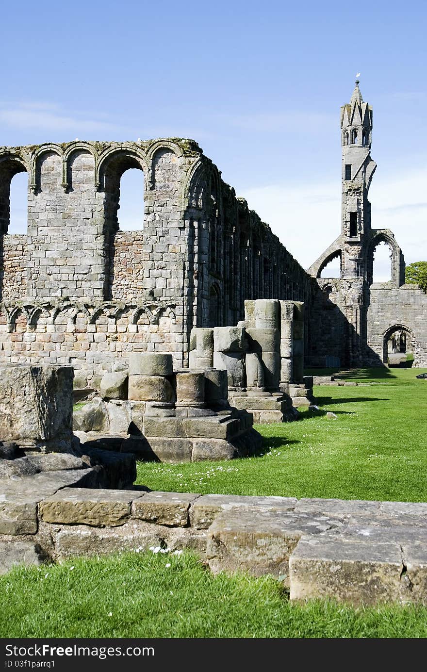 Ruins of St.Andrews Cathedral in St.Andrews scotland a major tourist attraction