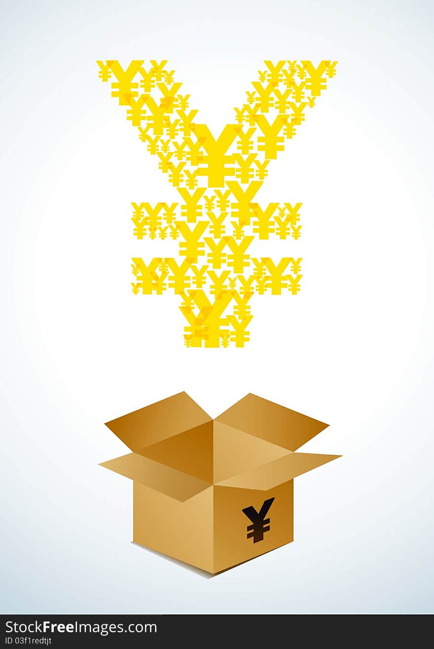 Illustration of a cardboard box with yen