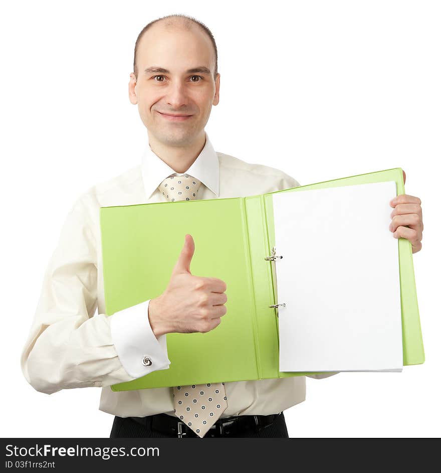 Man shows a blank sheet of paper