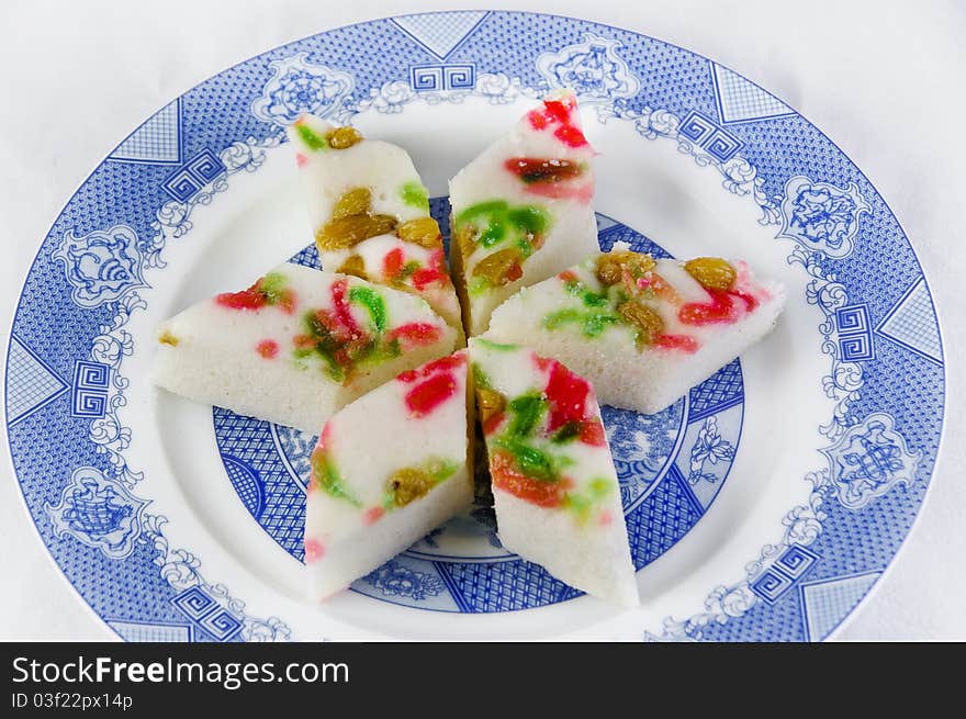 Chinese traditional dessert on a porcelain plate