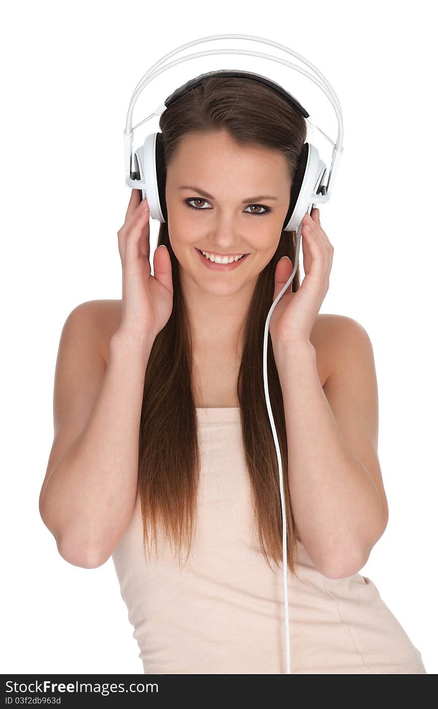 Girl in studio with headphones. Girl in studio with headphones