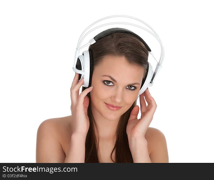 Girl in studio with headphones. Girl in studio with headphones