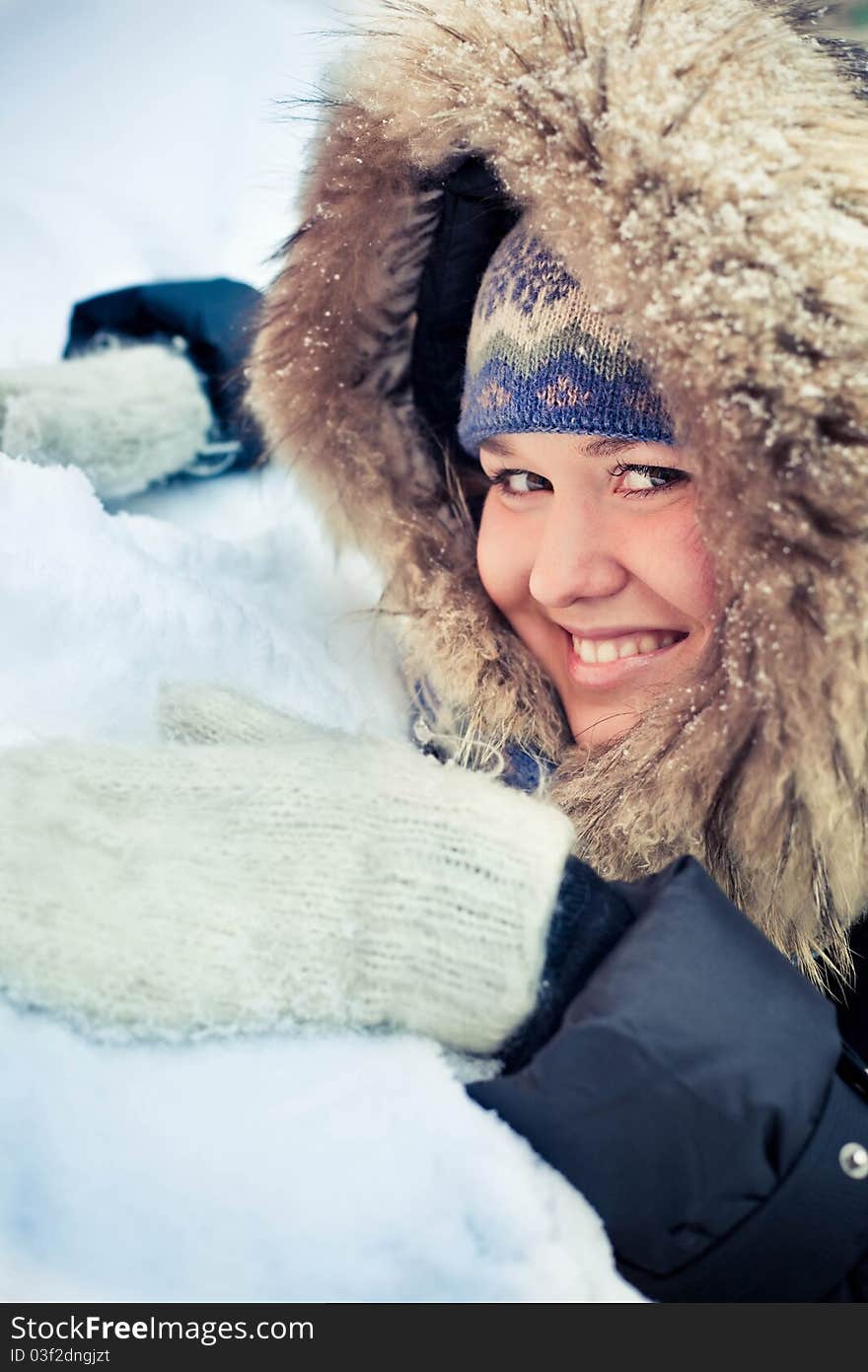 Woman in wintry coat