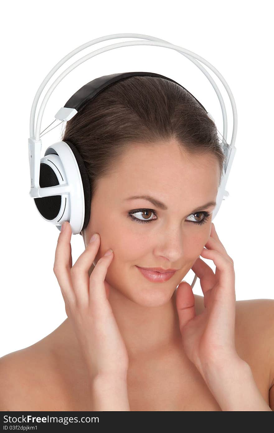 Girl in studio with headphones. Girl in studio with headphones