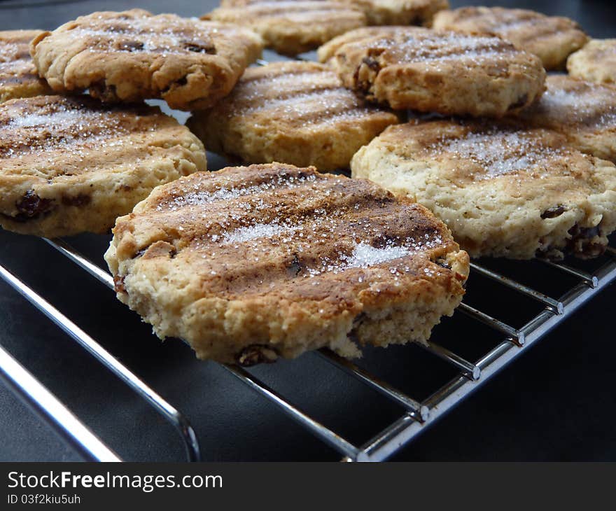 Gluten/Wheat free Welsh Cakes on cooling rack. Gluten/Wheat free Welsh Cakes on cooling rack