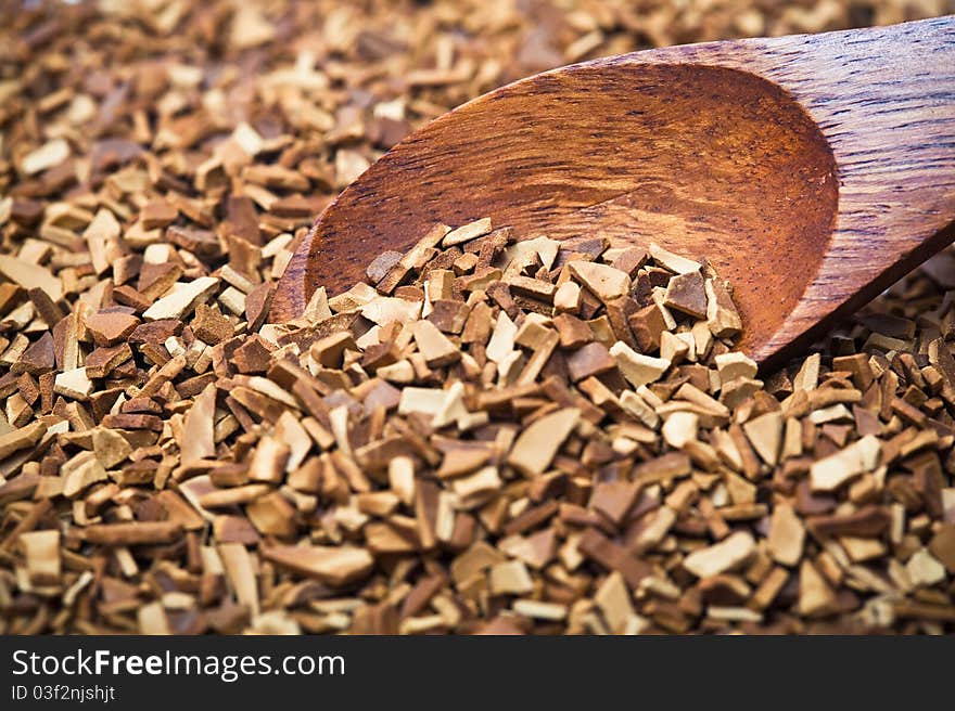 Soluble coffee in spoon