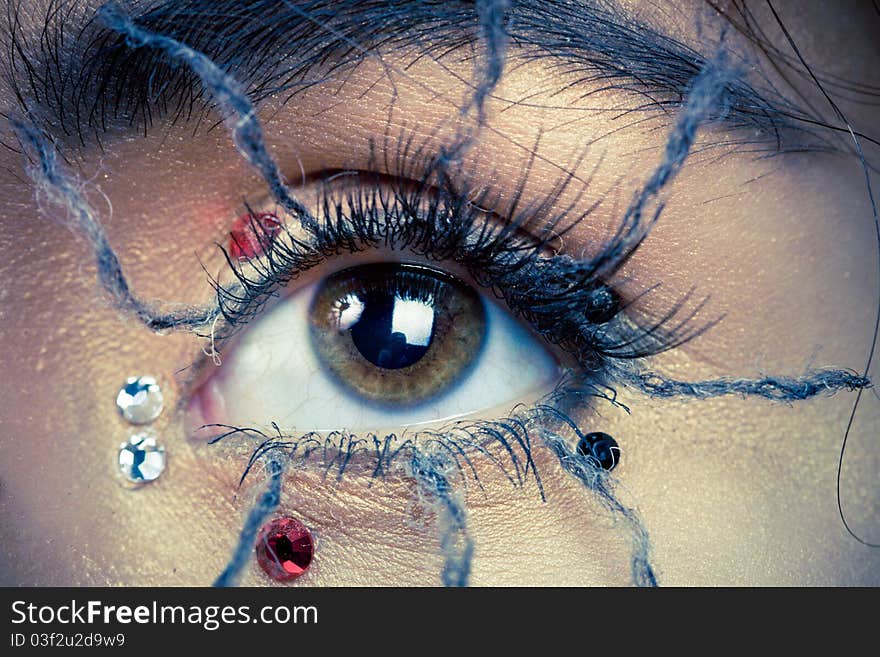 Woman with spider cobweb