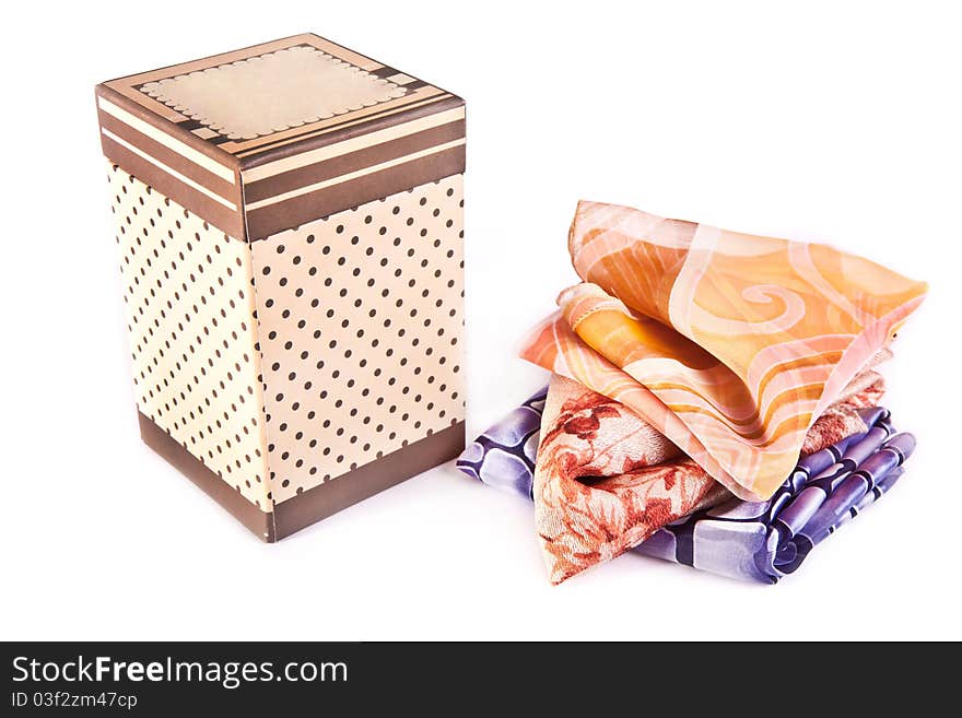 Spring kerchiefs and paper box. Spring kerchiefs and paper box