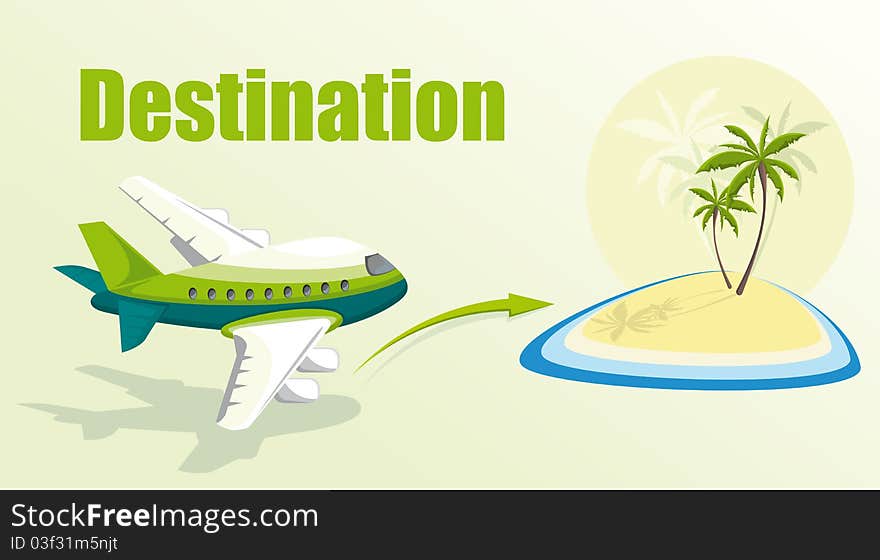 Illustration with plane and island. Illustration with plane and island.