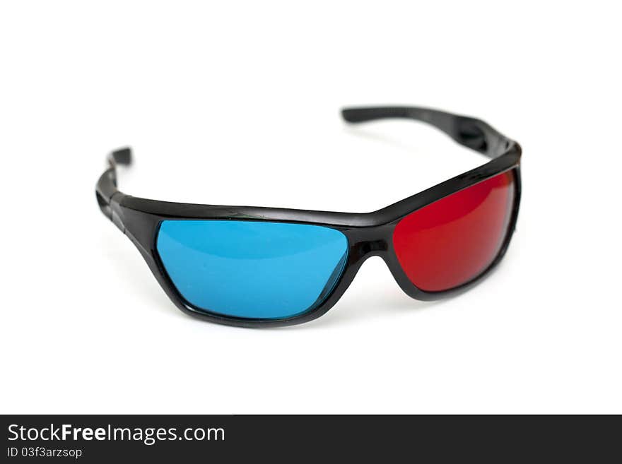 One pair of 3D glasses isolated in white